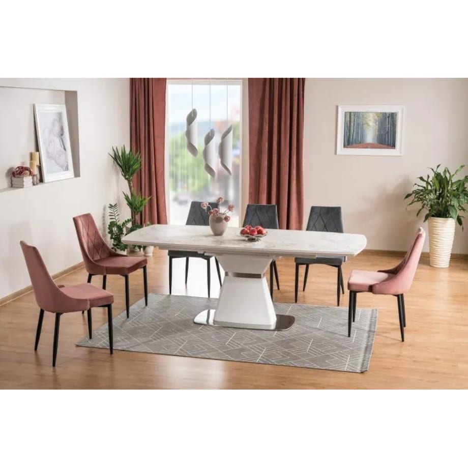 Stół SATURN II CERAMIC 160(210)x90 biały marmur/biały mat rozkładany