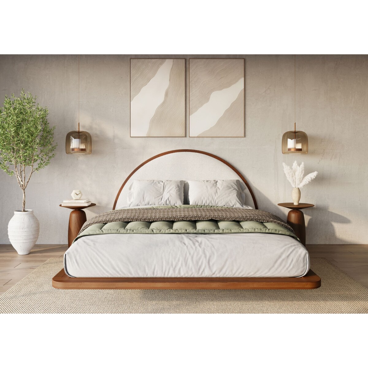 Łóżko lewitujące drewniane bukowe Visby MOMOKO / 140x200 cm, kolor orzech