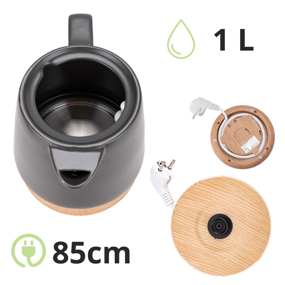 Czajnik elektryczny bezprzewodowy ceramiczny 1200W 1L czarny KAMILLE