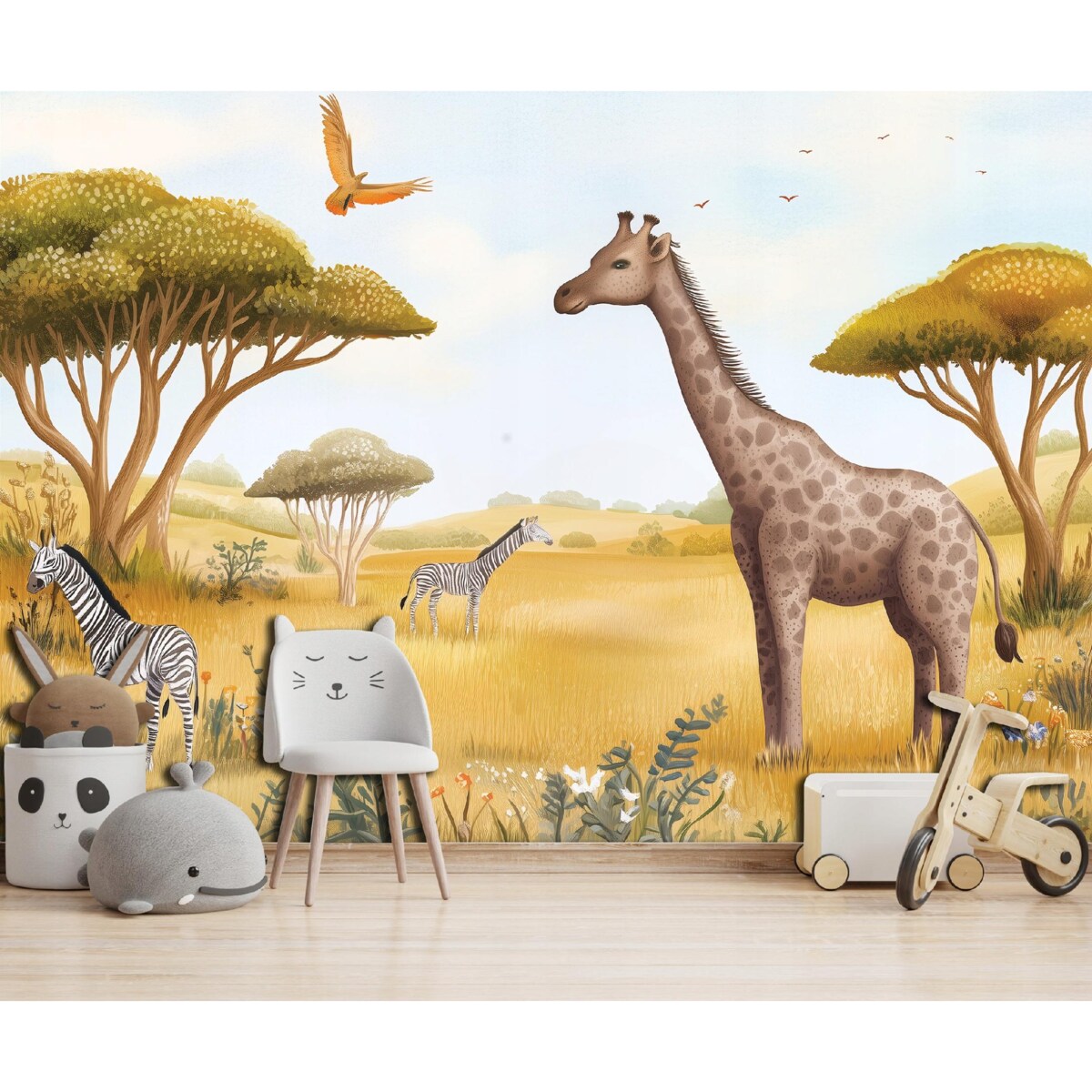 Fototapeta Dla Dzieci Na Flizelinie Zwierzęta Drzewa Beżowy 300x210