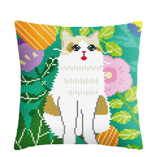 Haft krzyżykowy - Poduszka Kot