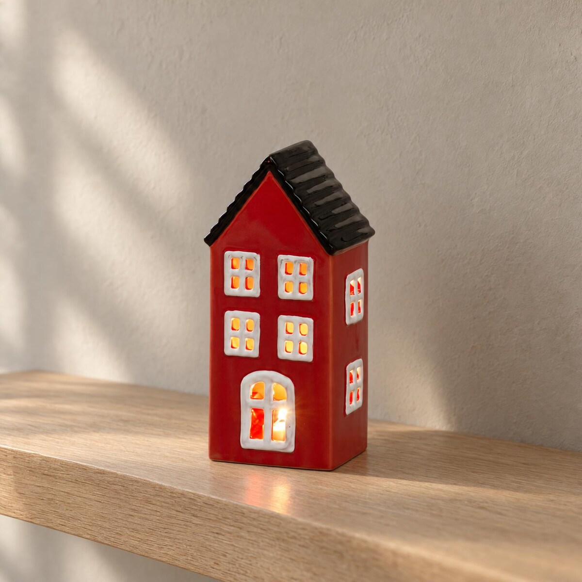 Lampion ceramiczny domek COPENHAGEN z oświetleniem LED, 6,5 x 8 x 17 cm