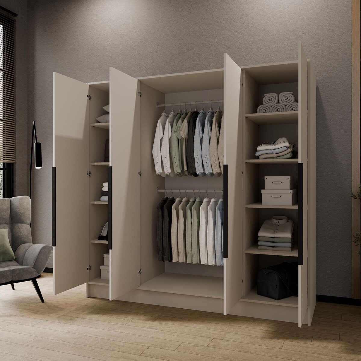 Szafa 200 gładka ORTO bez lustra z czarnymi uchwytami, kaszmirowa