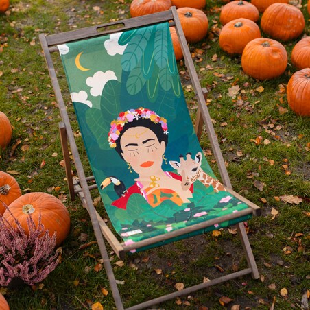 Leżak drewniany poszerzony Frida na prezent, zdejmowany materiał Laba Poland