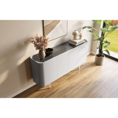 Nowoczesna szara komoda Dancan MONZA ze srebrnymi nóżkami / szer. 160 cm