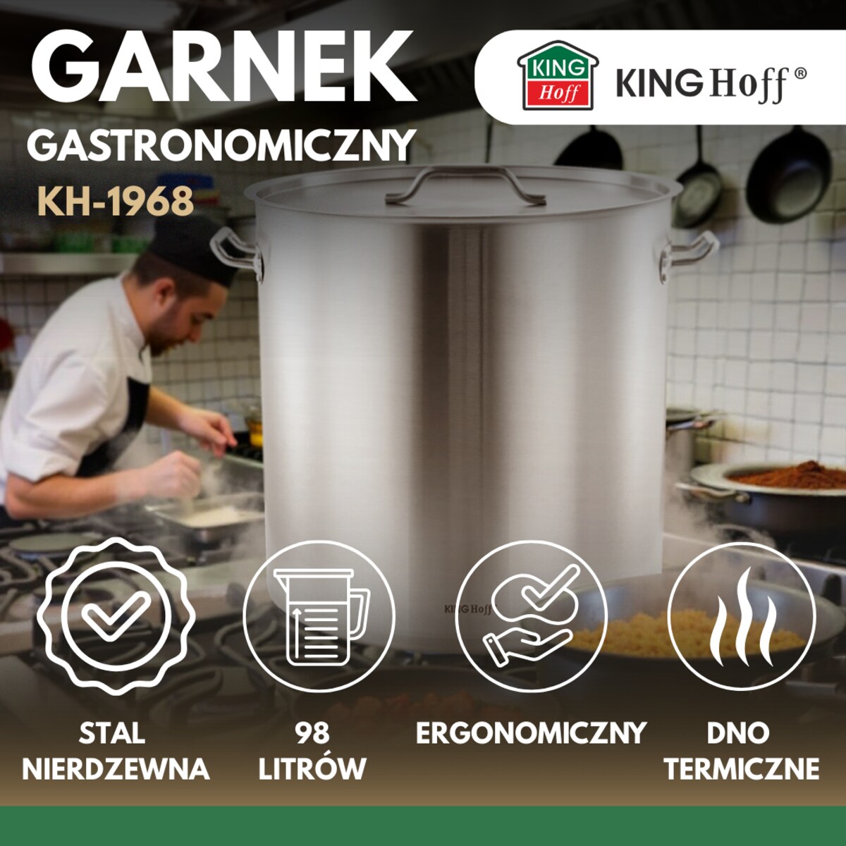 Kinghoff garnek gastronomiczny z pokrywą 98l KH1968