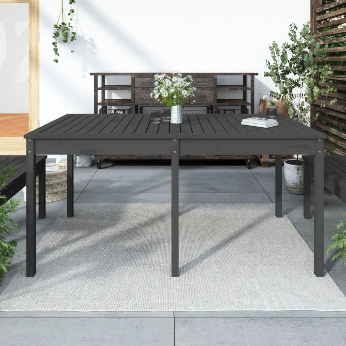 vidaXL Stół ogrodowy, szary, 159,5x82,5x76 cm, lite drewno sosnowe