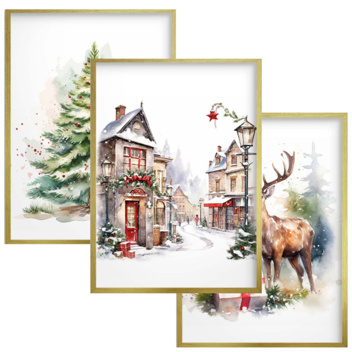 Plakaty na Święta w Złotej ramie do salonu sypialni Obrazy Świąteczne Zima