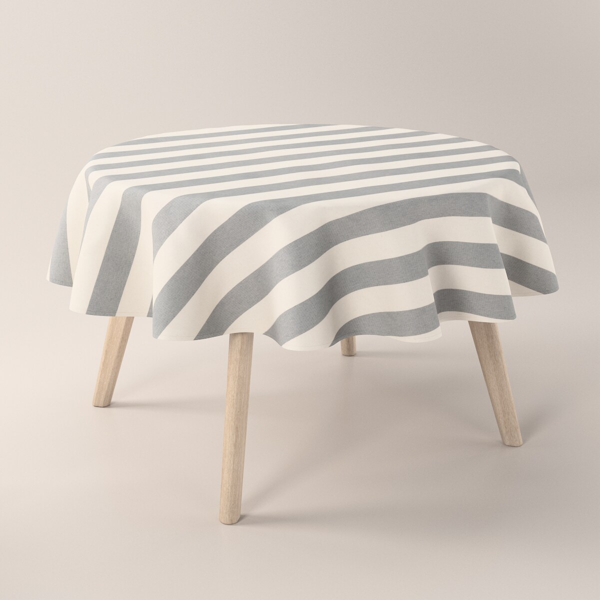 Obrus okrągły 130 x 130 cm biało-szare pionowe pasy (5,5cm)