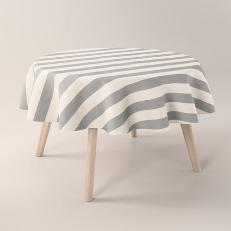 Obrus okrągły 130 x 130 cm biało-szare pionowe pasy (5,5cm)