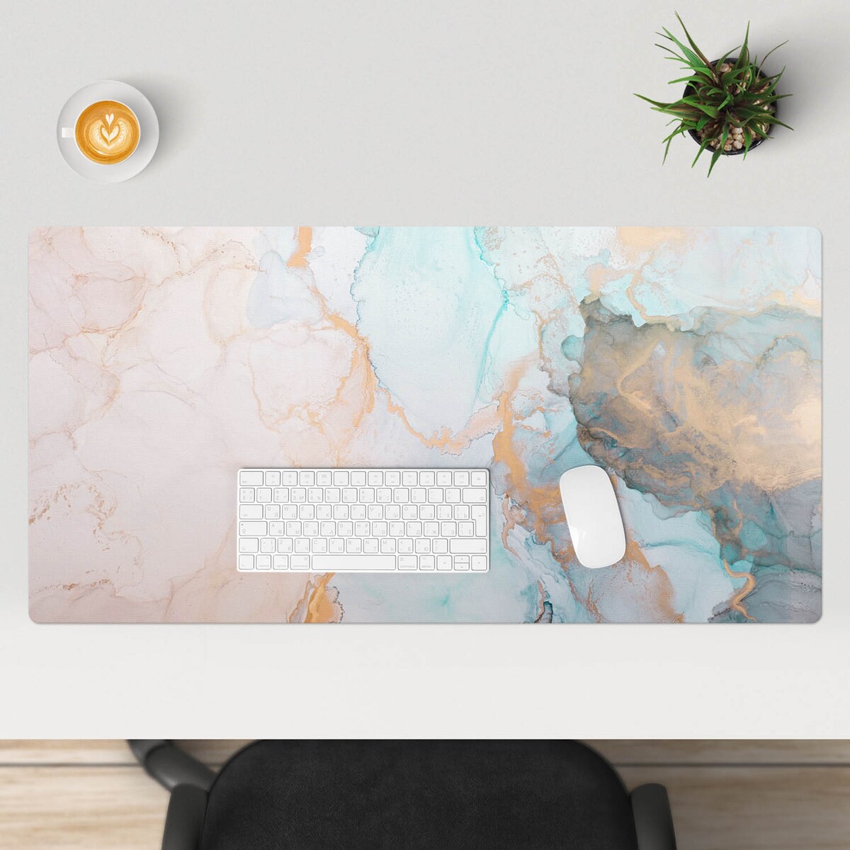 Turkusowa mata na biurko Abstrakcyjny marmur, 100x50 cm