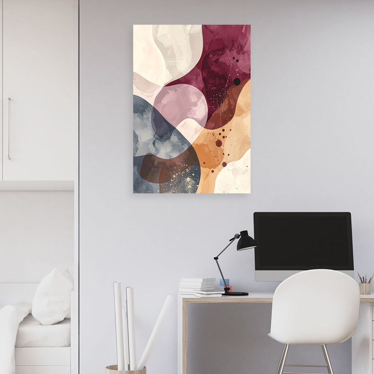 Obraz do salonu sypialni biura hotelu spa, Abstrakcja styl boho w bordowych i beżowych odcieniach 80x120 cm