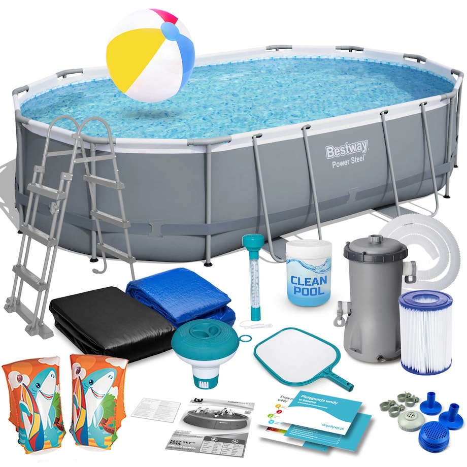 Basen ogrodowy stelażowy 488x305x107 cm BESTWAY zestaw 17w1