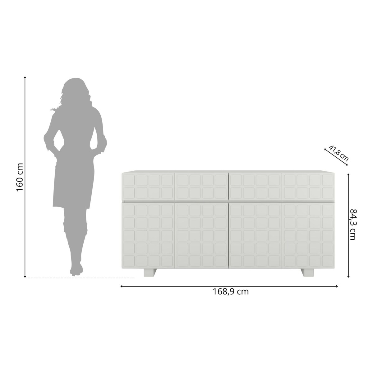 Nowoczesna komoda z frontami 3D Skandica CUBO LONG / kolor szary mleczny / szer. 169 cm