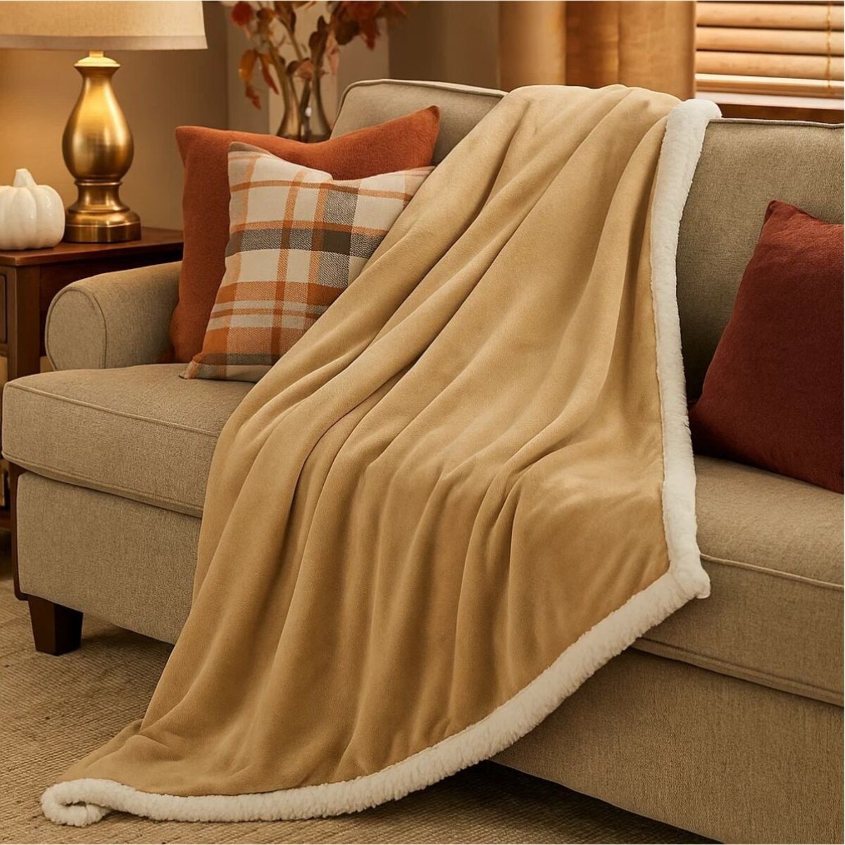 Koc dwustronny poliestrowy 130x170 cm Beige e Bianco