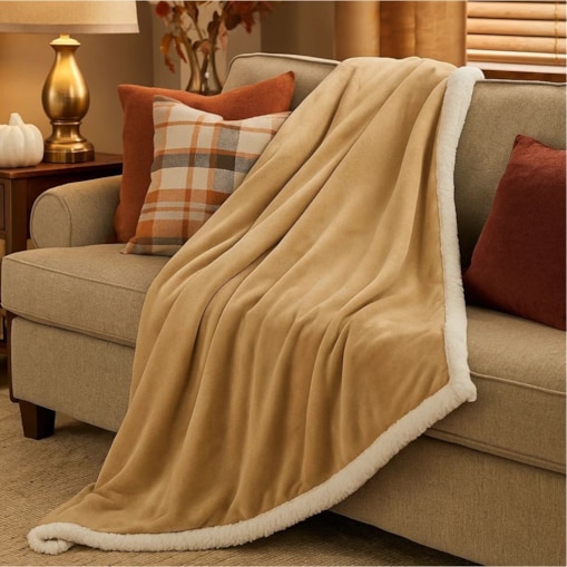 Koc dwustronny poliestrowy 130x170 cm Beige e Bianco