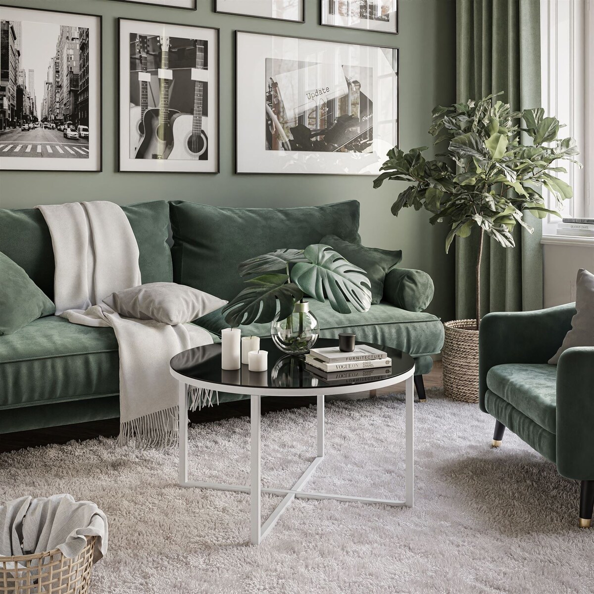 Okrągły stolik kawowy CIRI-X biały czarne szkło