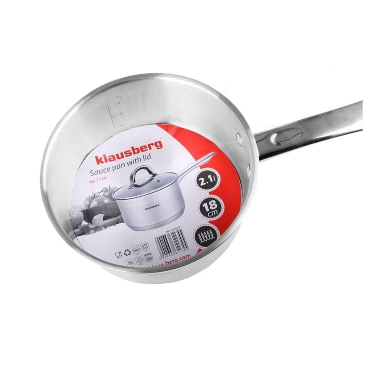 Rondel stalowy z pokrywką 2.1L 18cm na indukcję gaz KLAUSBERG