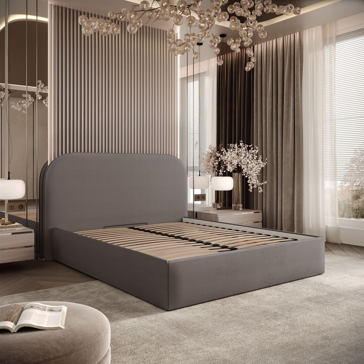 Łóżko tapicerowane OLIMPIA, pojemnik na pościel, s34, 120x200, Castel 20