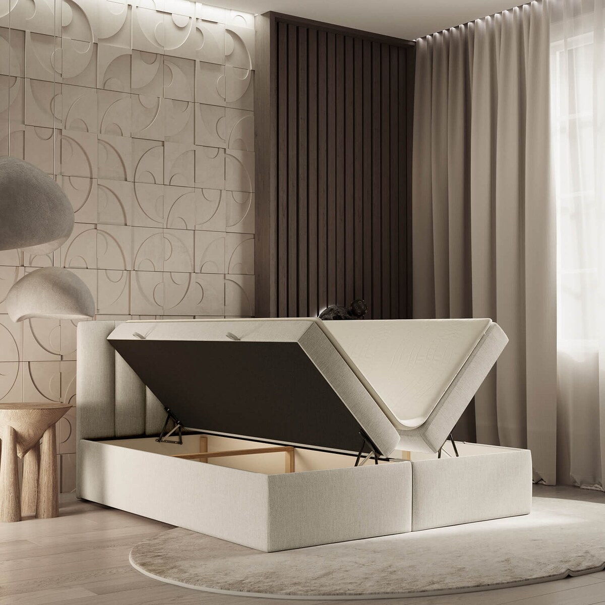 Łóżko tapicerowane AMARO 140x200 z pojemnikiem, Beż, tkanina Alta 02