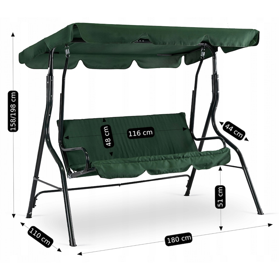 Huśtawka Ogrodowa Bujana Wolnostojąca Na Taras Metalowa Zielona RENO