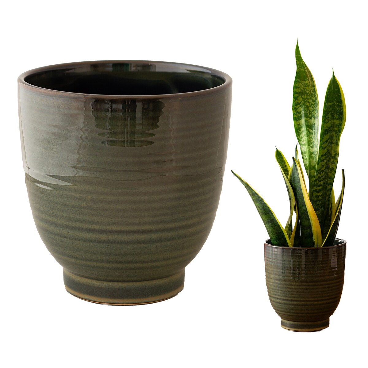 OSŁONKA DONICZKA WYSOKA CERAMICZNA ZIELONA do salonu połysk donica 17cm