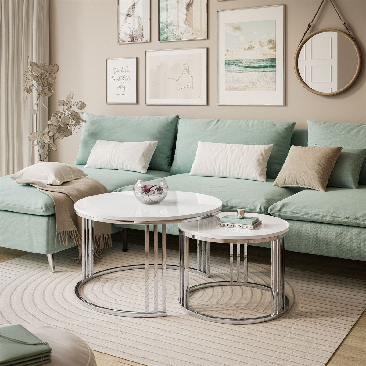 Stolik kawowy 2w1 LORI chrom biały połysk