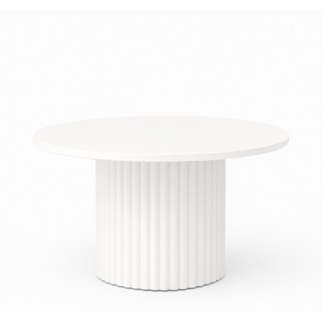 Stolik kawowy Riko średnica blatu 90cm-biały z ryflowaną, metalową podstawą