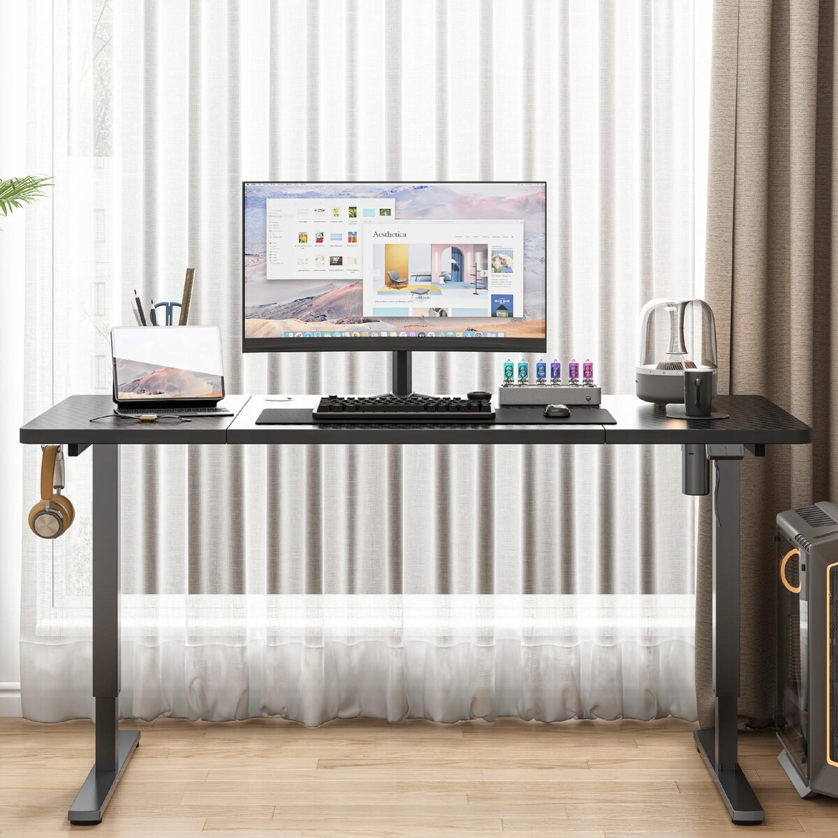 Biurko Elektryczne Podnoszone Czarne 160 cm Regulowane Wysokości 72-118 cm