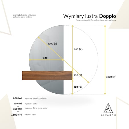 Lustro półokrągłe w dwóch częściach w ramie - DOPPIO W RAMIE