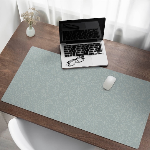 Turkusowa mata na biurko Liście dębu wzór, 120x60 cm