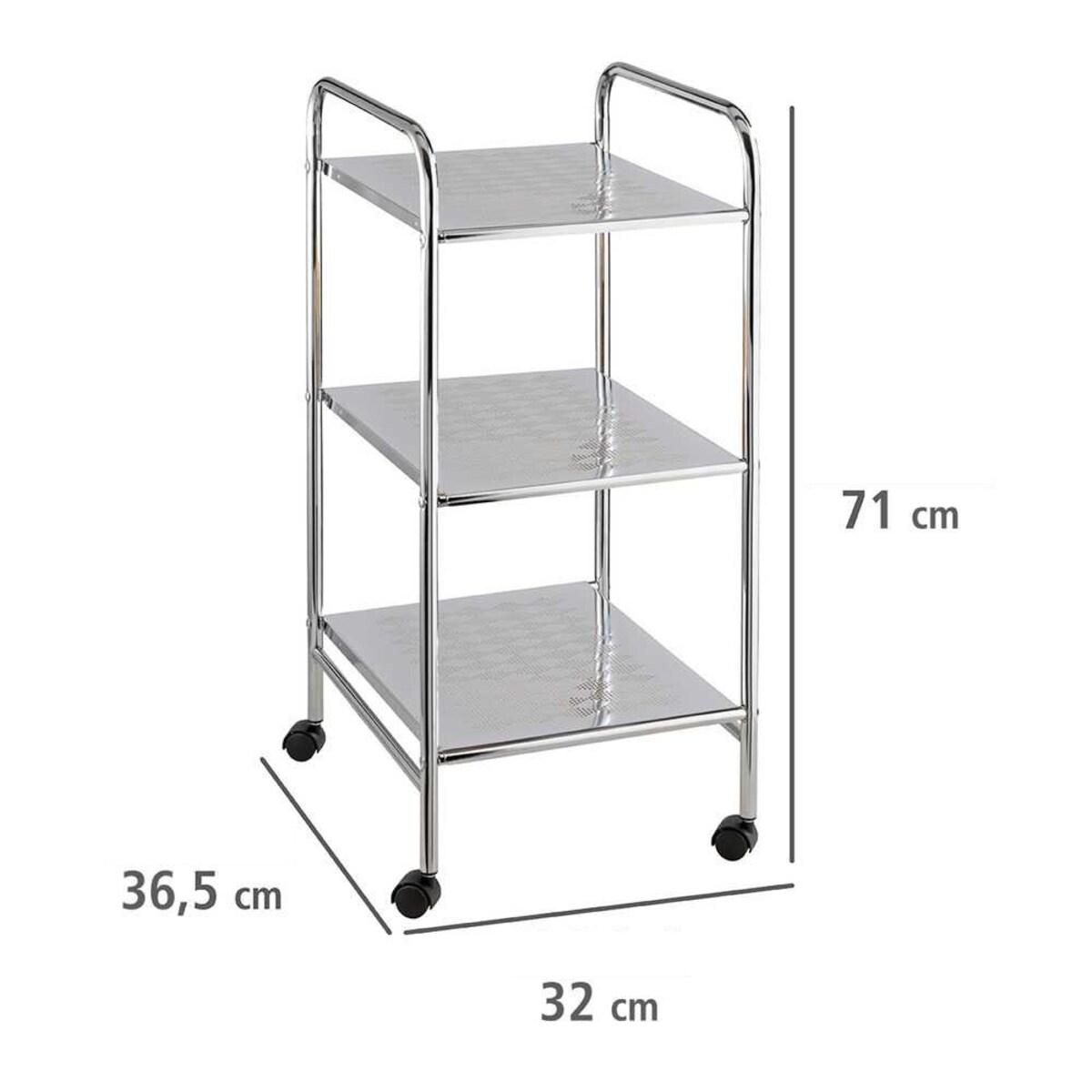 Regał łazienkowy na kółkach z trzema półkami, stal, 32 x 71 x 36,5 cm, WENKO