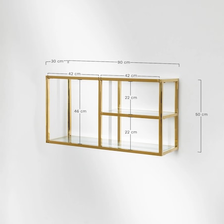 Półka wisząca, szklane półki, błyszczące złoto 90 cm Daiana
