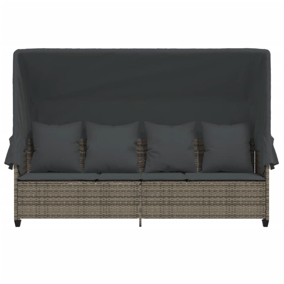 vidaXL Leżanka z zadaszeniem i poduszkami, szara, polirattan