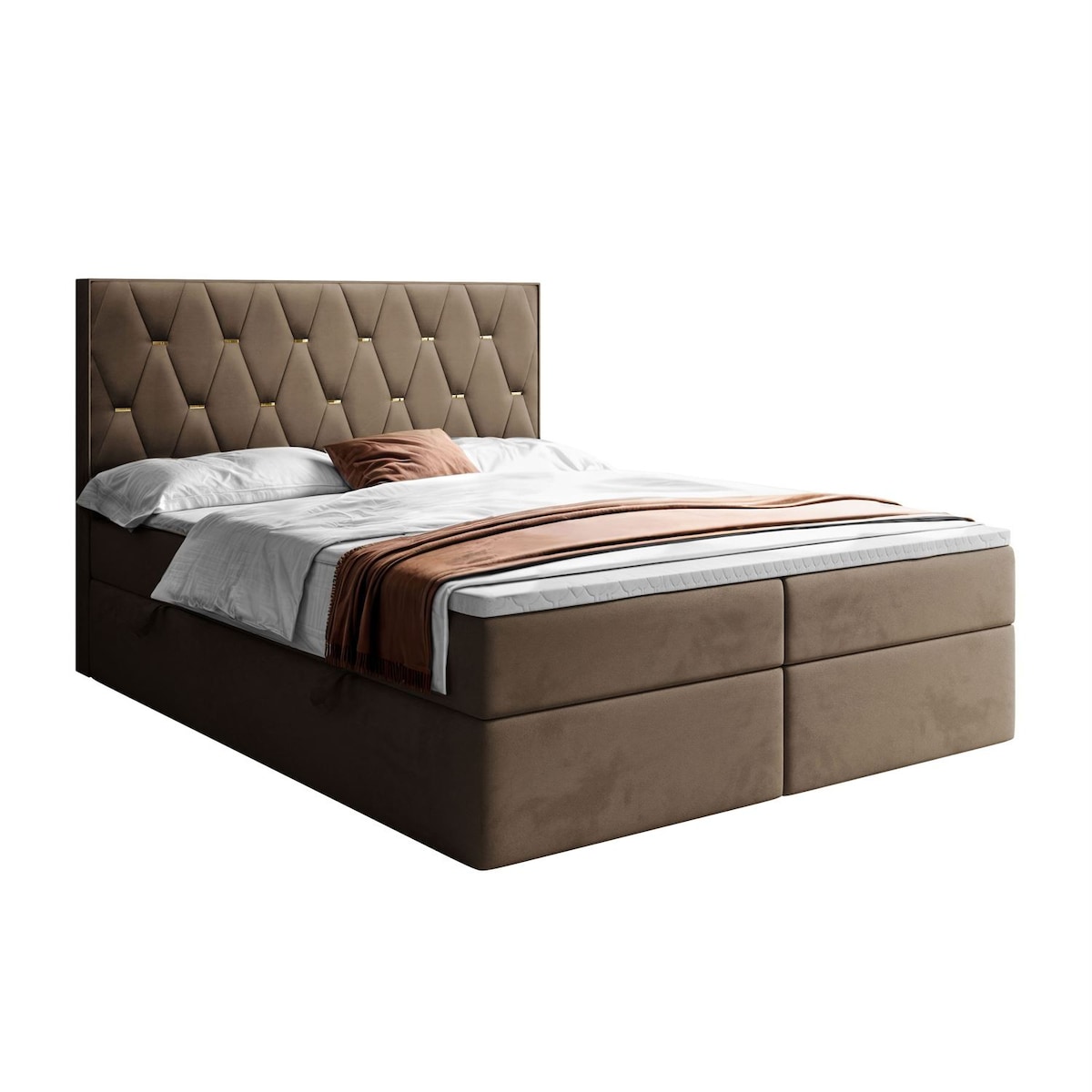 Łóżko kontynentalne IZOLDA z pojemnikiem na pościel, 180x200, RV 196, topper