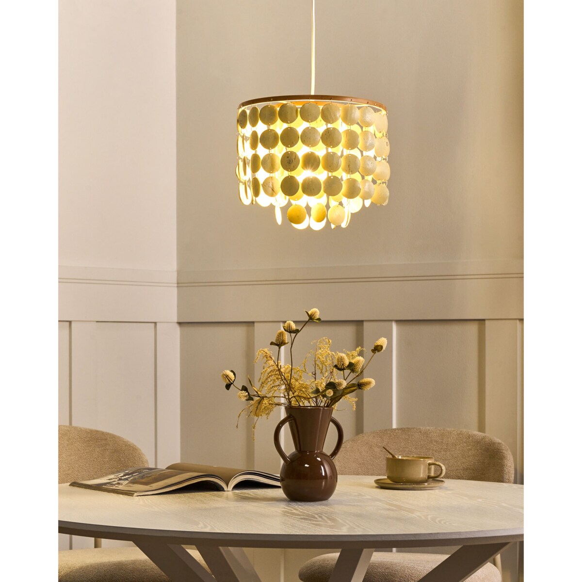 Żyrandol PARANGI Skorupa kokosa Jasnobeżowy