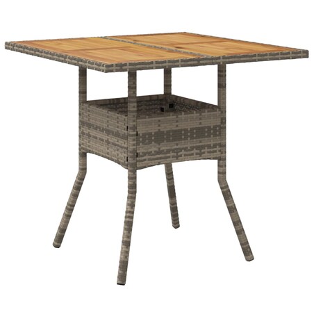 vidaXL Stół ogrodowy z akacjowym blatem, szary, 80x80x75 cm, rattan PE