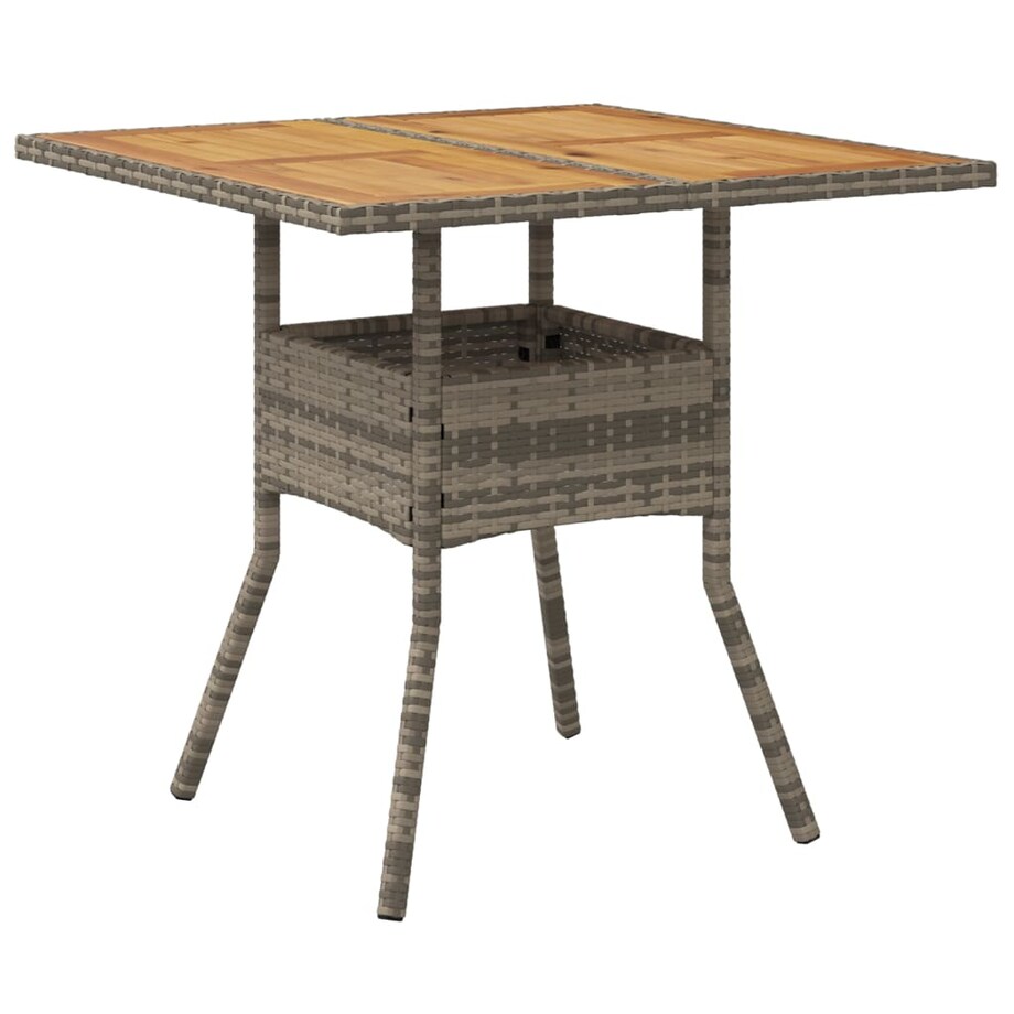 vidaXL Stół ogrodowy z akacjowym blatem, szary, 80x80x75 cm, rattan PE