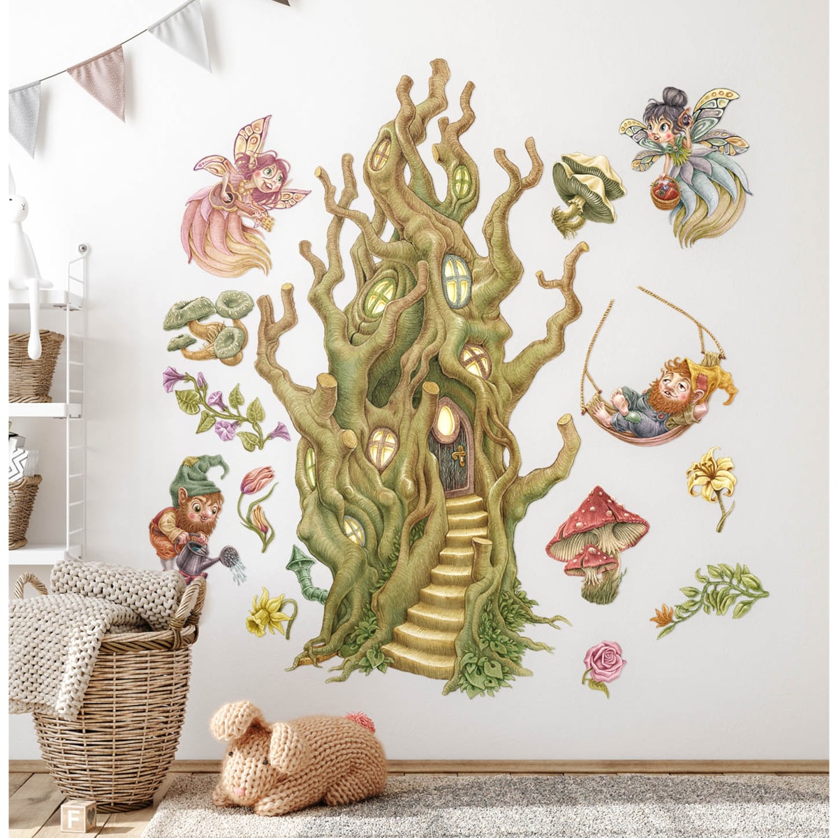 Zestaw naklejek na ścianę, Leśne stworzenia wróżki, 80cm