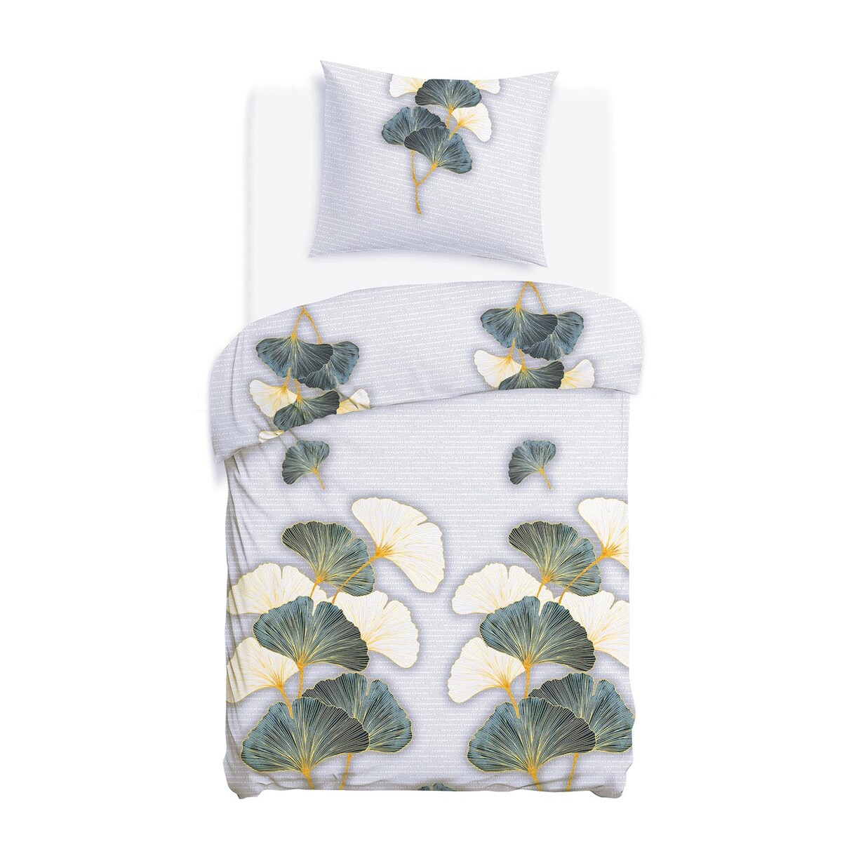 Pościel flanelowa 140x200 Solenne Light szara, liście miłorzębu, Flanelove