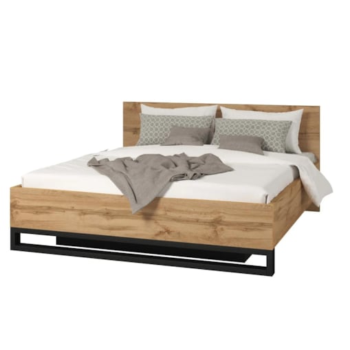 Łóżko HALLE 180x200 dąb wotan mat/czarne z pojemnikiem