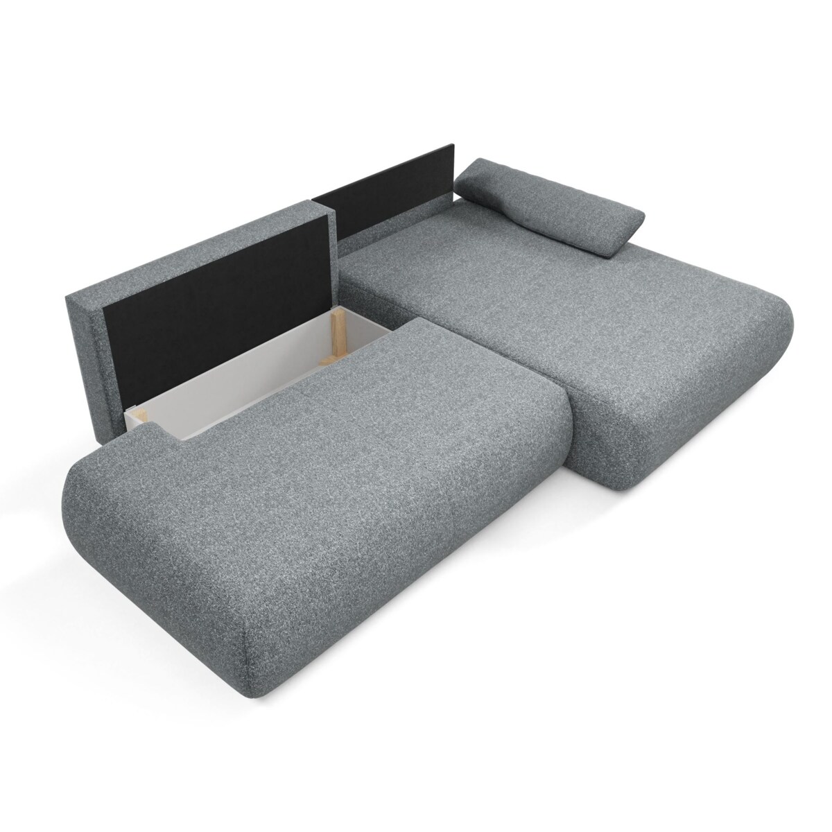 Narożnik rozkładany PENTI z pojemnikiem na pościel, prawy, ciemno-szary