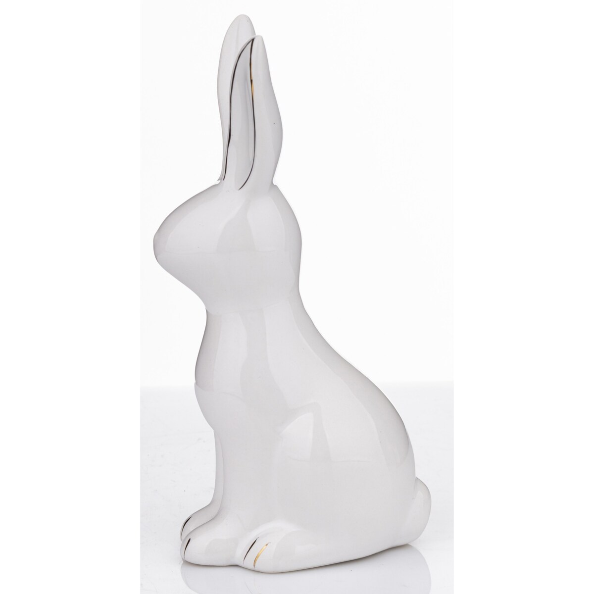 Dekoracja - siedzący biały królik 16x5,5x8 cm z pozłacanymi uszkami -2