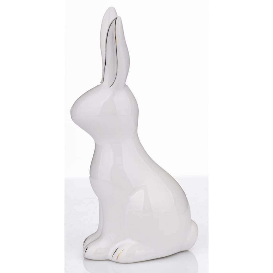 Dekoracja - siedzący biały królik 16x5,5x8 cm z pozłacanymi uszkami -2