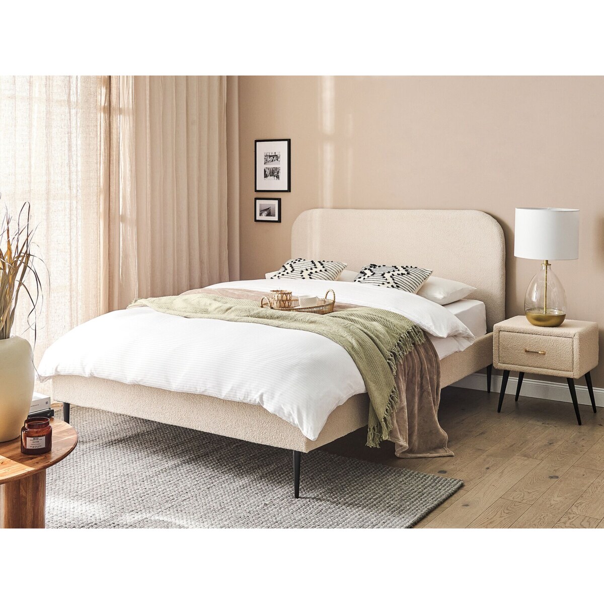 Łóżko boucle 140 x 200 cm beżowe FLAYAT