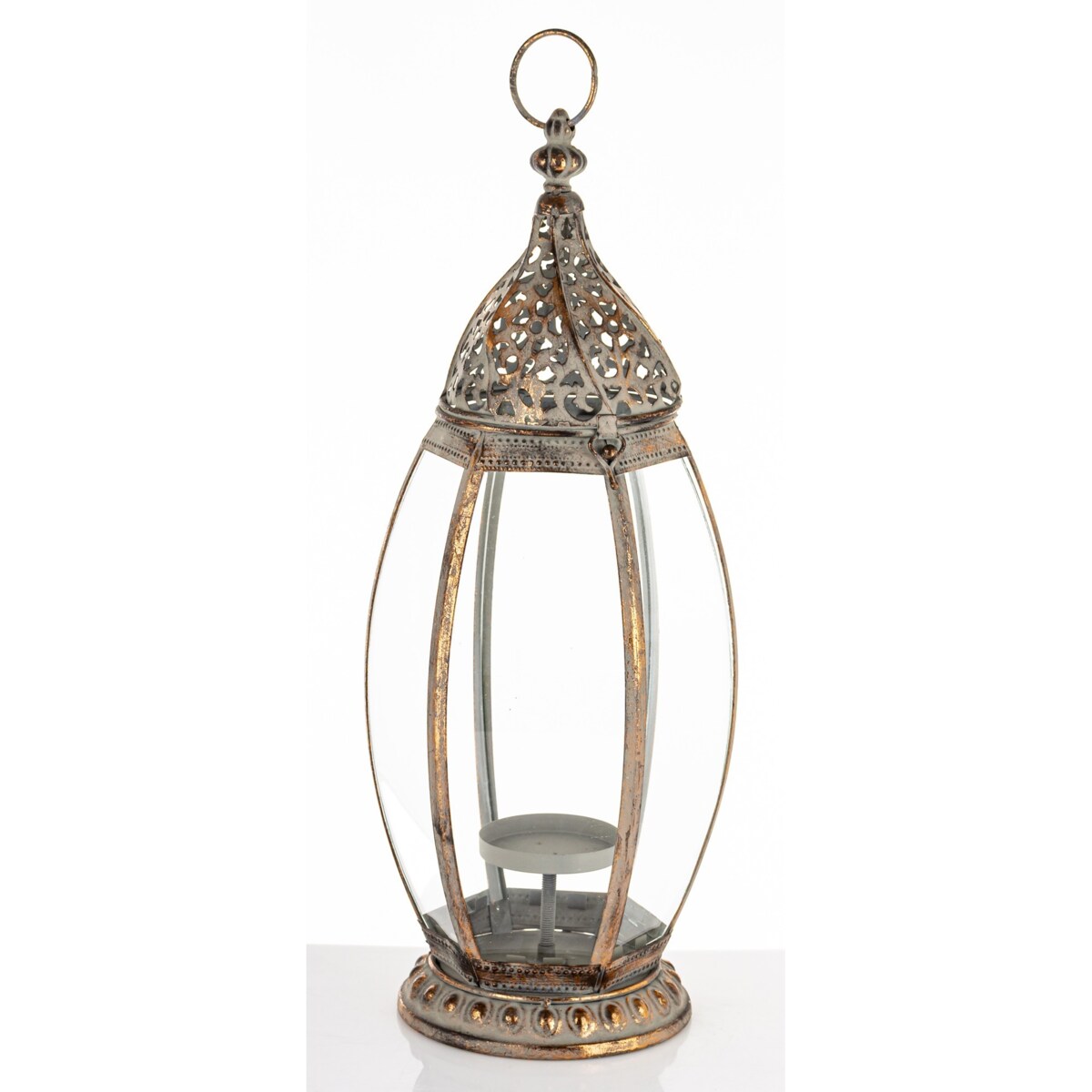 Lampion metalowy ze szkłem 53x17,5x17,5 cm OVALENA