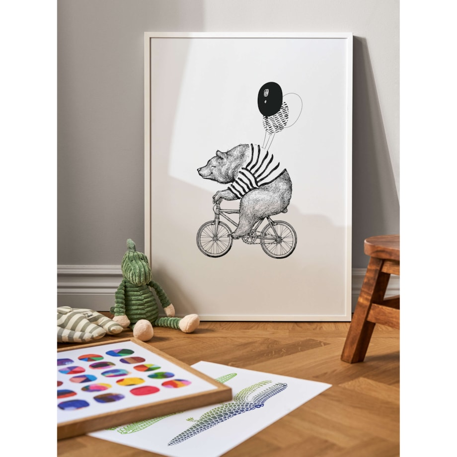 Poster Story, Plakat, Obraz - Miś z Balonami na Rowerze, wymiary 60 x 84 cm