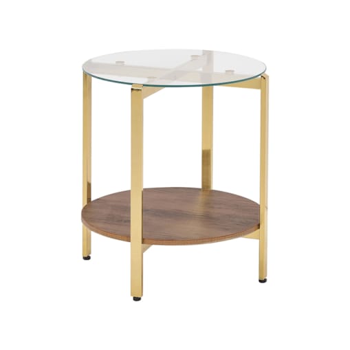 Stolik pomocniczy szklany ciemne drewno ze złotym LOVELL