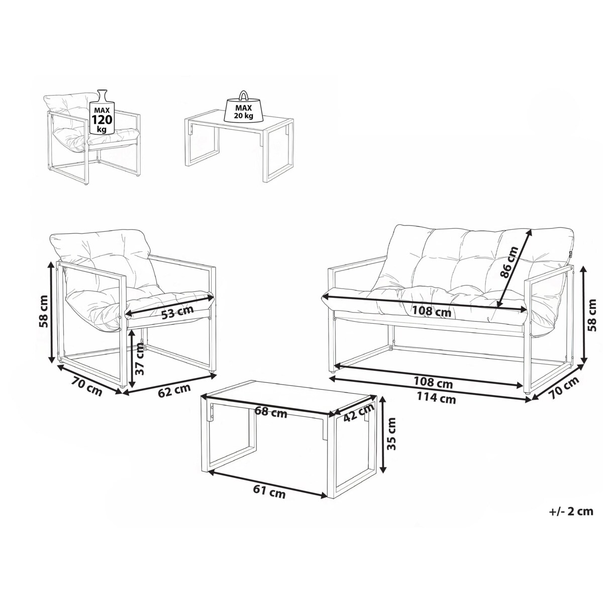 Zestaw ogrodowy ze stolikiem dla 4 osób GARDA Metal Niebieski
