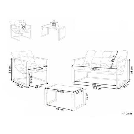 Zestaw ogrodowy ze stolikiem dla 4 osób GARDA Metal Niebieski